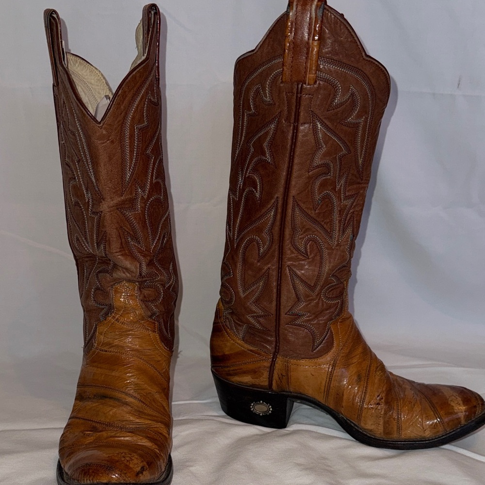 Larry Mahan Brown and Cream Western Boot